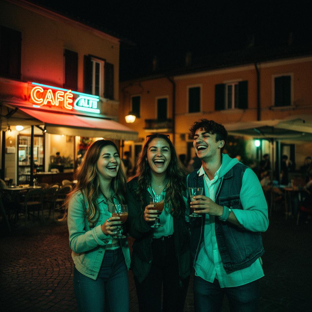 Amici che si divertono in piazza la sera